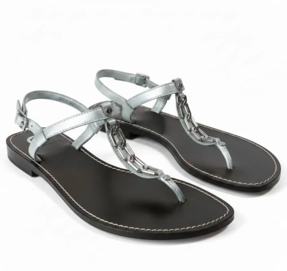 TORY BURCH Alani Chain Link T-Strap Wedge Sandal Size 9.5M